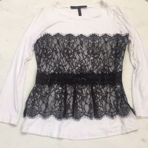 BCBG MAXAZRIIA CORSET BLACK LACE STRETCH WAIST TOP